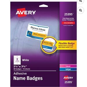Avery White Adhesive Name Badges
NOT FOR SALE